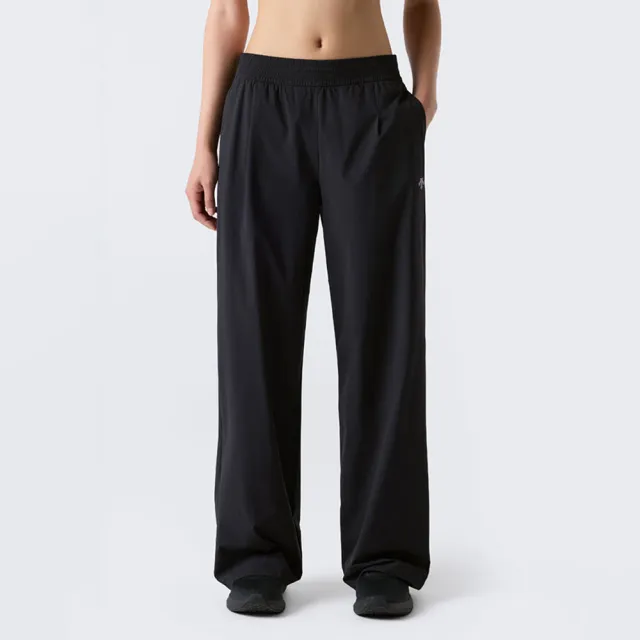 【DESCENTE】長褲 女 闊腿褲 快排 WOMENS WOVEN WIDE FIT PANTS 黑 SR322PPT72-BLK0