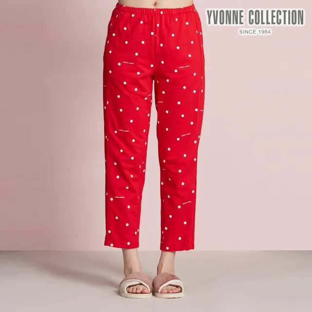 【YVONNE 以旺傢飾】刷毛波點印花長褲-紅
