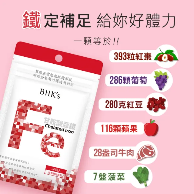 【BHK’s】甘胺酸亞鐵錠 3袋(30粒/袋)
