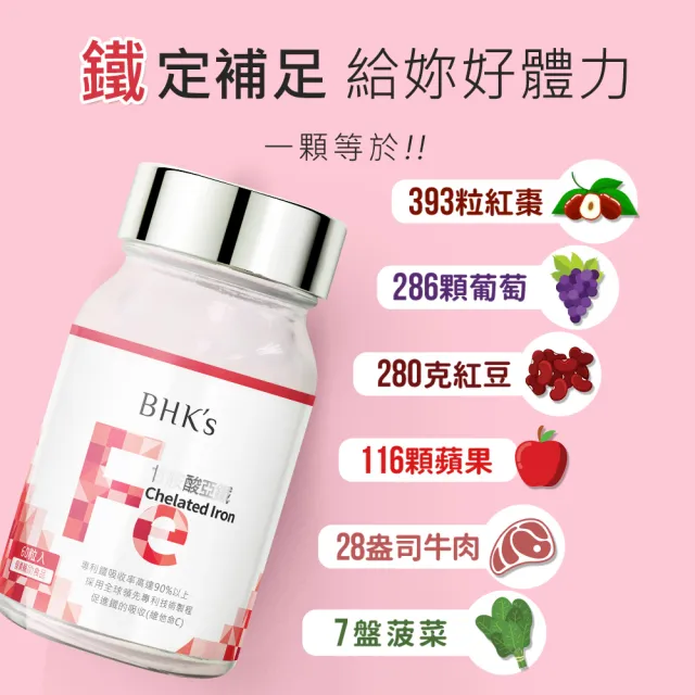 【BHK’s】甘胺酸亞鐵錠 2瓶(60粒/瓶)