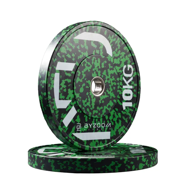 【BYZOOM FITNESS】power series 迷彩橡膠重量槓片-綠10kg(2入)奧林匹克包膠槓片/彩色槓片