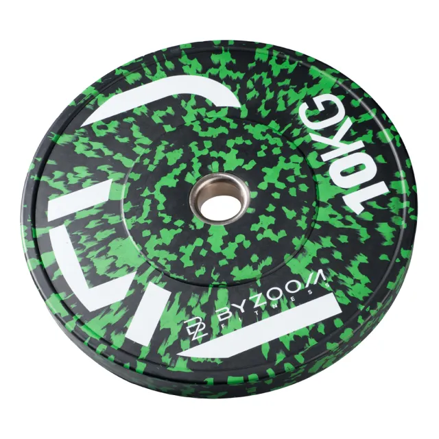 【BYZOOM FITNESS】power series 迷彩橡膠重量槓片-綠10kg(2入)奧林匹克包膠槓片/彩色槓片