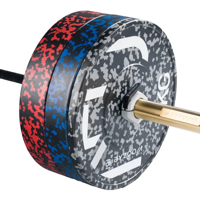 【BYZOOM FITNESS】power series 迷彩橡膠重量槓片-綠10kg(2入)奧林匹克包膠槓片/彩色槓片