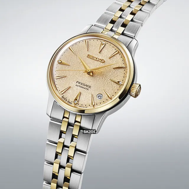 【SEIKO 精工】廣告款PRESAGE冰凍跳傘雞尾酒真鑽金面款34㎜ SK004(SRPL64J1/4R35-06S0KS)