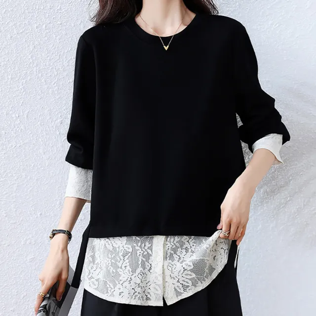 【麗質達人】1723黑白色拼接假二件上衣-LY(L-5XL)