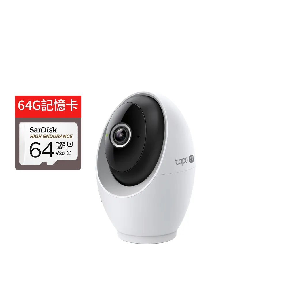 (64G記憶卡組)【TP-Link】4K 800萬畫素 AI智慧偵測 人臉辨識 可旋轉 無線網路監視器 支援512GB(Tapo C260)