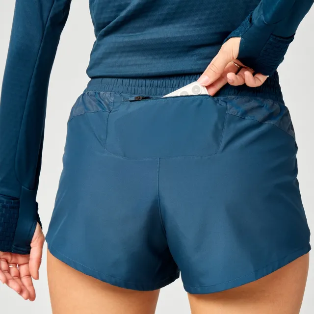 【BROOKS】女短褲 Dash 女奔跑反光慢跑短褲_3吋_靛藍反光字 (221787411)