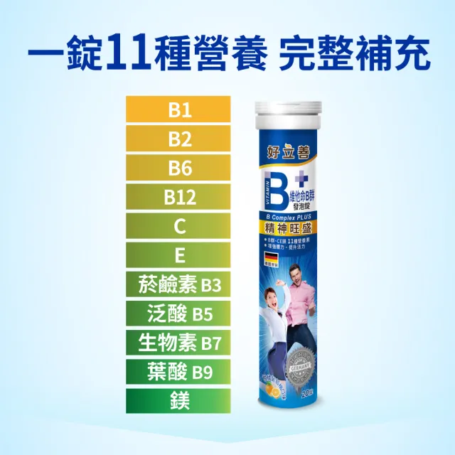 【Heilusan 好立善】B群 PLUS 發泡錠 20粒裝(柑橘葡萄柚口味 提神抗疲勞.B群.綜合維他命)