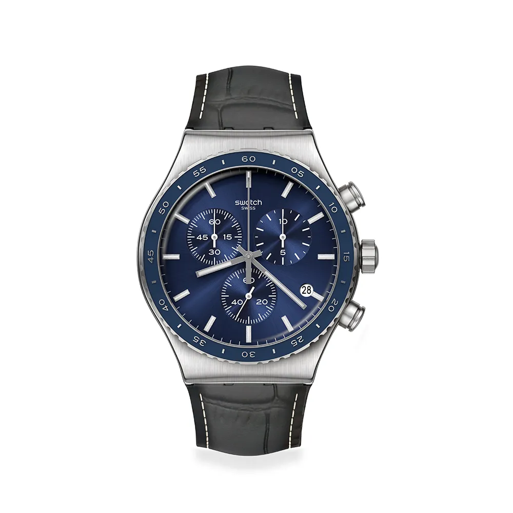 【SWATCH】COBALT LAGOON 金屬運動手錶/男錶/女錶/瑞士製造 YVS496(43mm)
