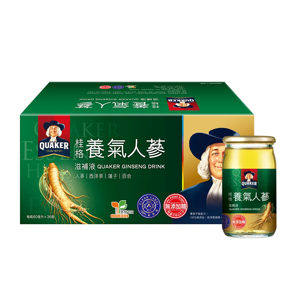 【QUAKER 桂格】無糖養氣人蔘 60mlx36入x11盒(共396入)