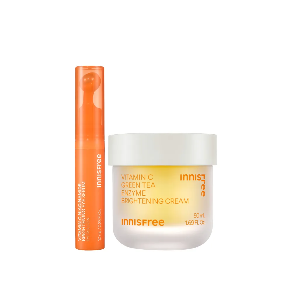 【innisfree】維他命C全面淨白淡斑2步驟組(亮白眼部精華10ml、淡斑凝霜50ml)