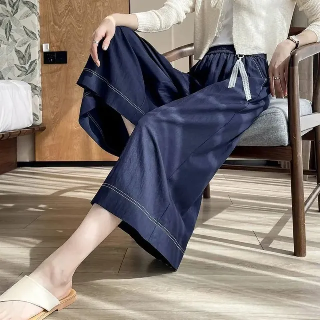 【AKARA】中大尺碼 女裝 秋冬 日風雜誌款牛仔高腰七分垂墜寬褲裙 #glitter #akara #trouser