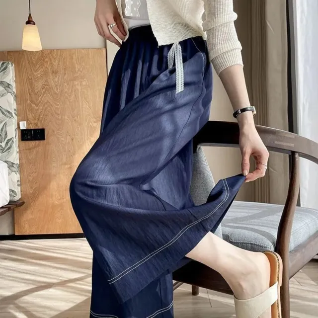 【AKARA】中大尺碼 女裝 秋冬 日風雜誌款牛仔高腰七分垂墜寬褲裙 #glitter #akara #trouser