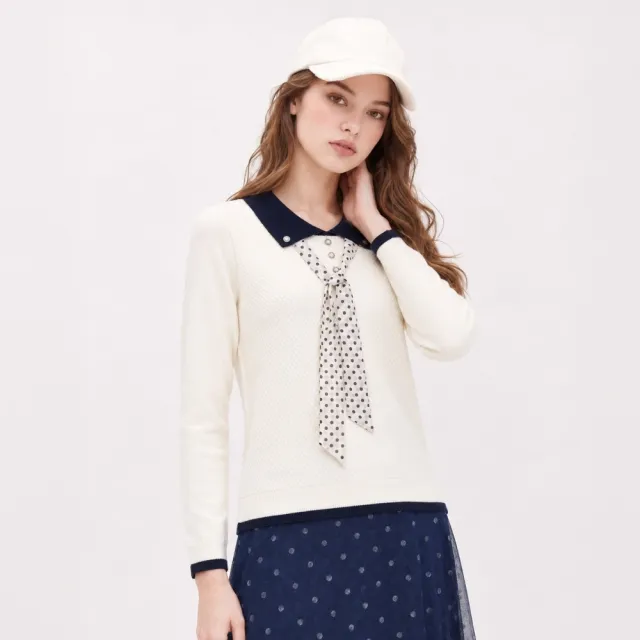 【ILEY 伊蕾】小香風領巾針織衫(白；M-XL；1264175002)