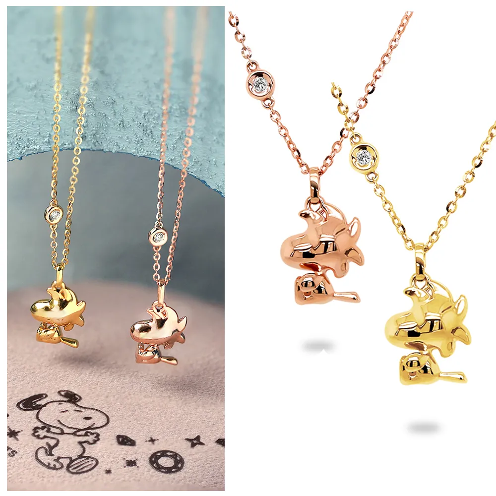 【Vividventure 亞帝芬奇】99狂購限定 情人 禮物 史努比 14K 3分 天然鑽石 項鍊 金色低語(SNOOPY聯名)
