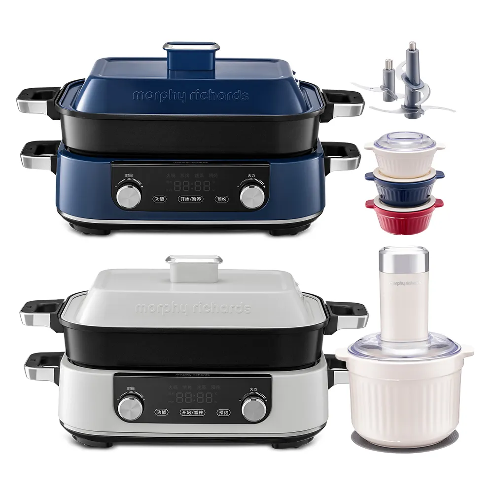 【morphy richards】英國摩飛5L多功能料理鍋/電烤盤(贈蒸格、5L深鍋、牛排烤盤、隔熱手套)