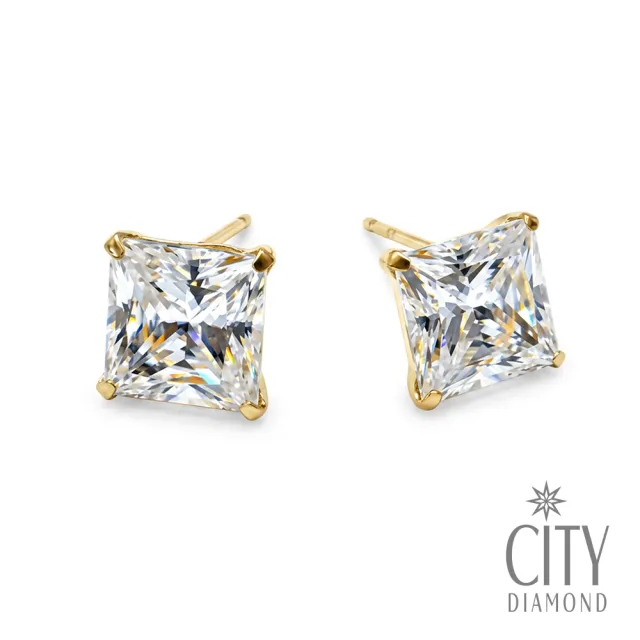 【City Diamond 引雅】18K 日本 莫桑石 方形 2.6克拉 四爪 耳環(東京Yuki系列)