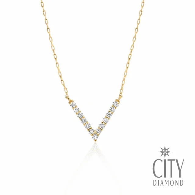 【City Diamond 引雅】18K 日本 天然鑽石 20分 黃K金 V字造型 項鍊 (東京Yuki系列)