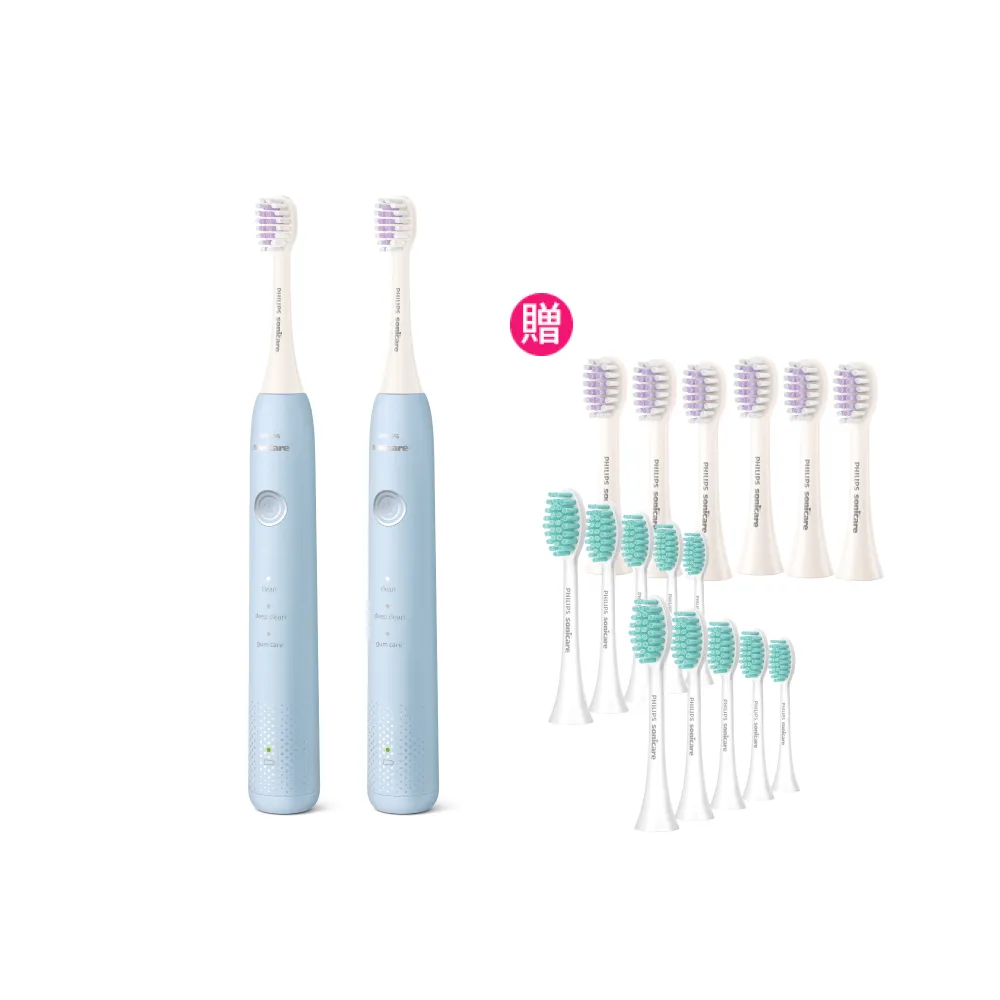 【Philips 飛利浦】HX2411/04 Sonicare小彩刷音波牙刷-藍 2入組(買2送16刷頭/溫和舒敏/官方直營)