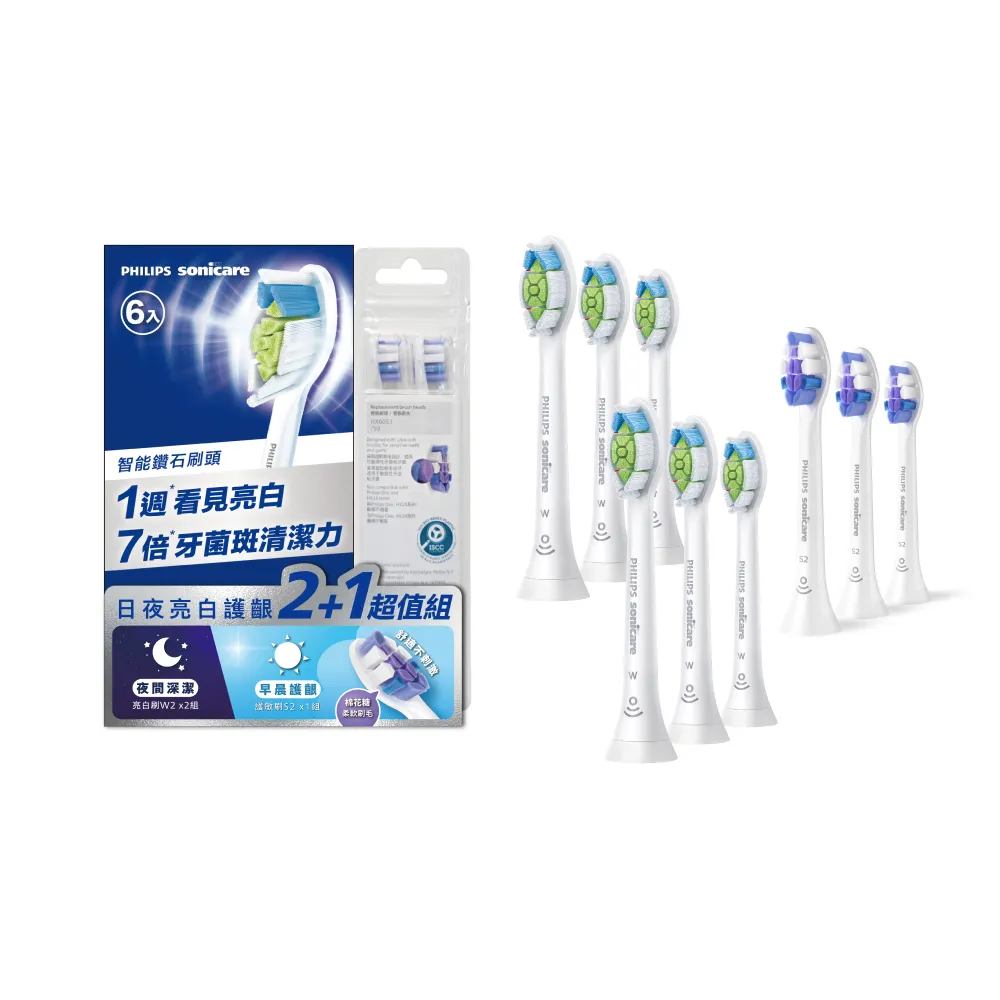 【Philips 飛利浦】Sonicare 日夜亮白護齦2+1刷頭超值組 (7天亮白/兩色任選/原廠正品/官方直營)