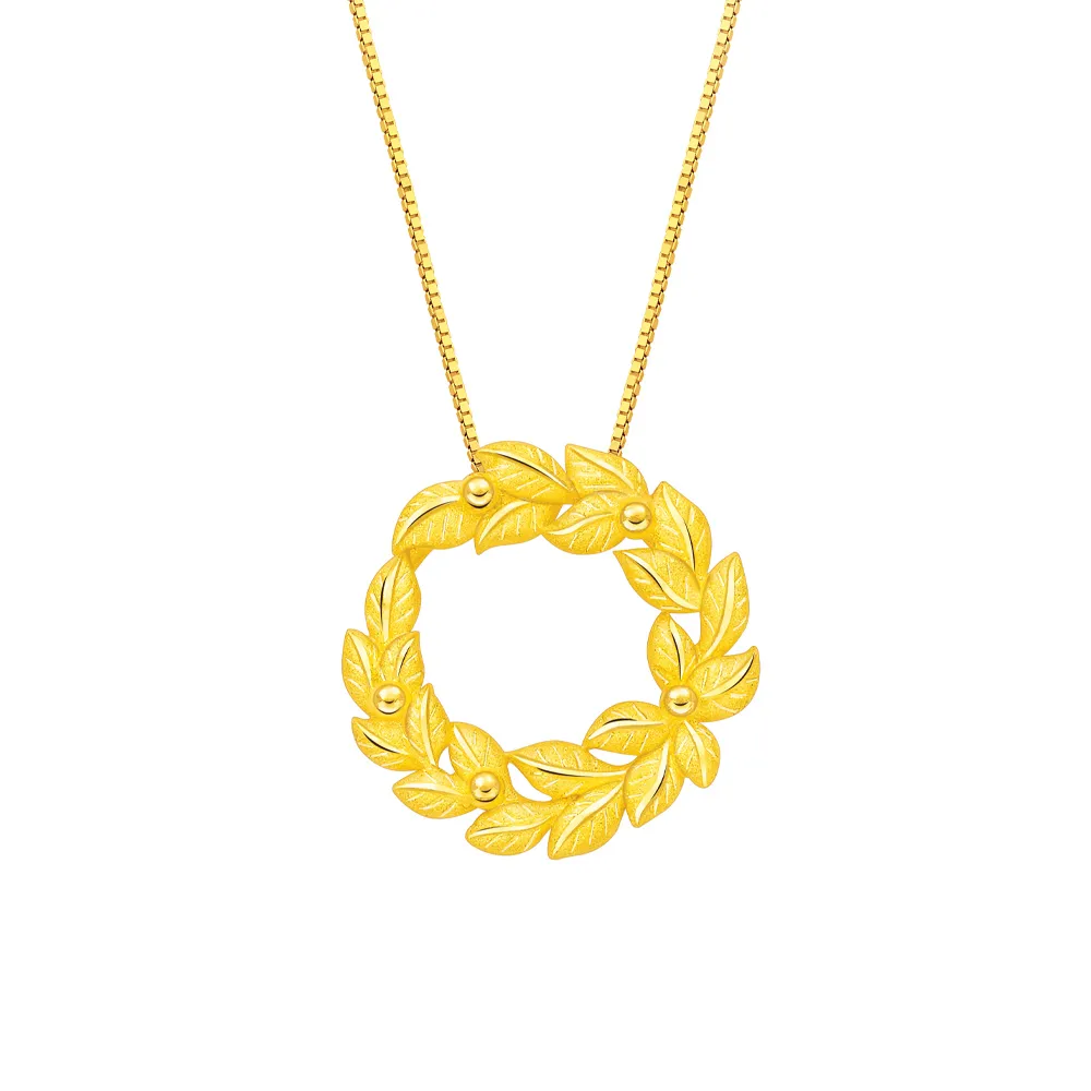 【Just Gold 鎮金店】希臘桂冠 黃金吊墜(不含鍊)