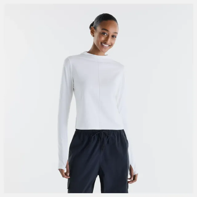 【NEW BALANCE】NB 合身棉質長T 長袖上衣 合身 運動 休閒 美規 女 白色 (WT6249R9SST-F)