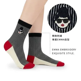 【HAPPYFACE】怪EMMA刺繡條紋短襪 高彈性羅紋襪口 舒適百搭襪(G32269)