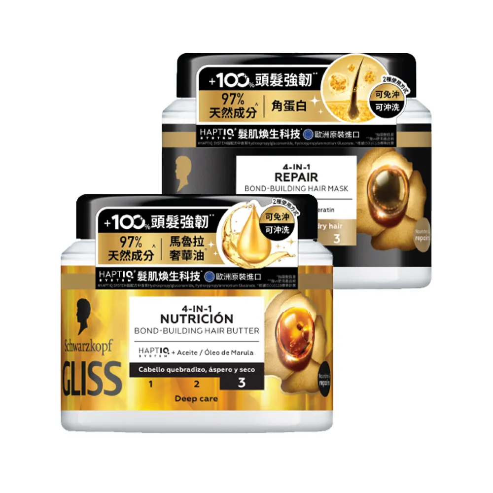 【Schwarzkopf 施華蔻】Gliss髮肌煥生護髮髮膜 全新升級400ml(精油深度滋養/蛋白深層修護)