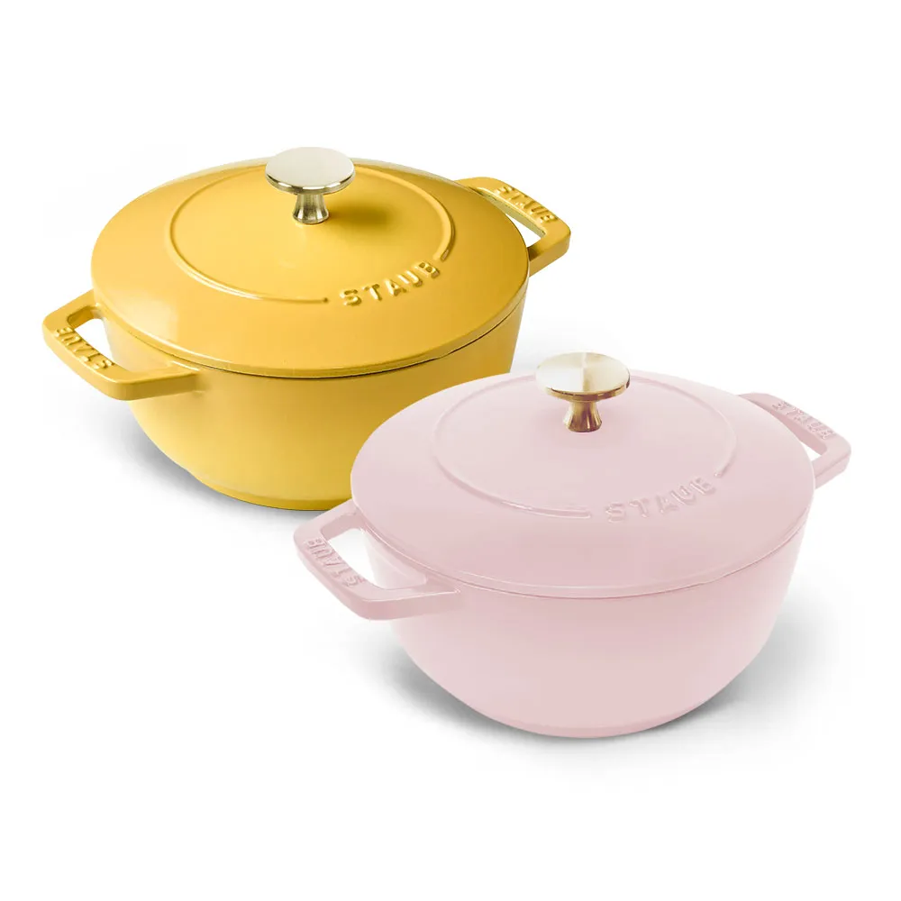 【STAUB】迴力釘點琺瑯鑄鐵鍋和食鍋18cm-檸檬黃/粉紅奶酪2色任選(德國雙人牌集團官方直營)