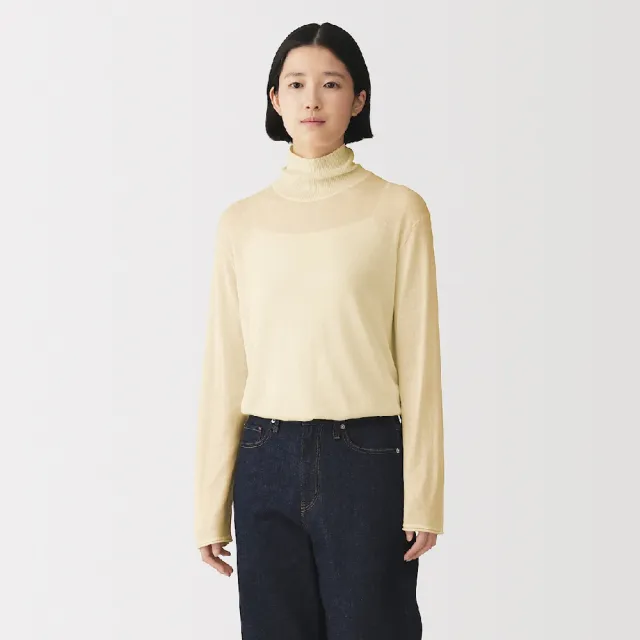 【MUJI 無印良品】女大豆纖維透膚半高領針織衫(灰白/黑色/象牙白)