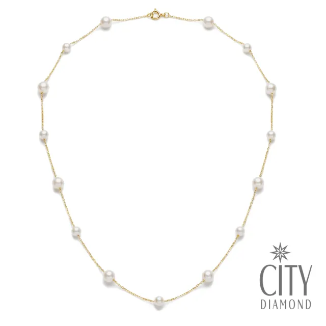 【City Diamond 引雅】網路獨家 日本進口 18K 天然珍珠3.5mm+5mm 黃K金 滿天星 造型 項鍊 (東京Yuki系列)