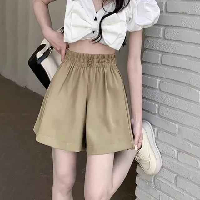 【D.studio】韓版高腰顯瘦百搭休閒褲 短褲 褲子 女裝 P434