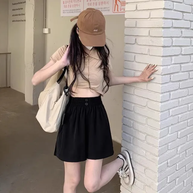 【D.studio】韓版高腰顯瘦百搭休閒褲 短褲 褲子 女裝 P434