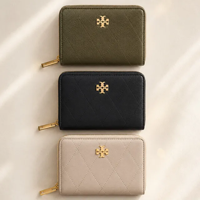 【TORY BURCH】CHARLIE 荔枝紋皮革絎縫拉鍊零錢夾(多色選)