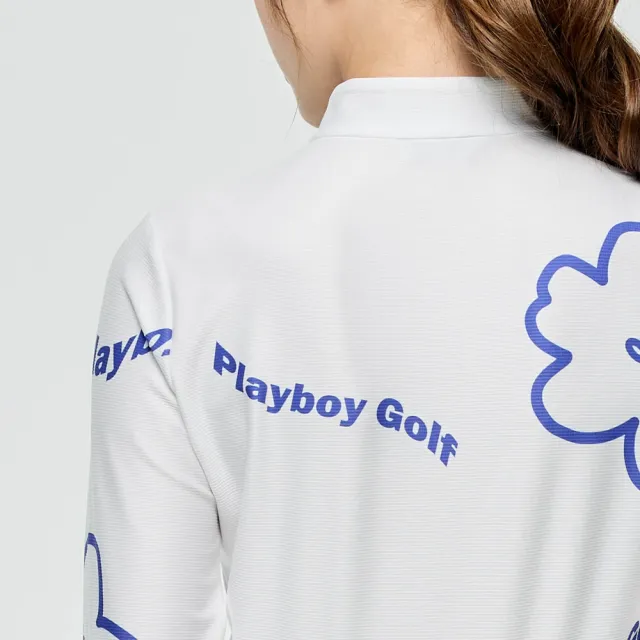 【PLAYBOY GOLF】女款花朵吸濕排汗薄長袖立領上衣-白(高爾夫球衫/KA25225-87)