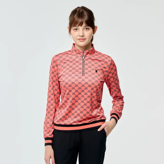 【PLAYBOY GOLF】女款GOLF吸濕排汗薄長袖立領上衣-橘(高爾夫球衫/KA25228-28)