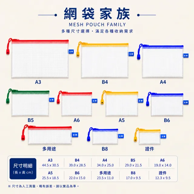 【全勝】多用途網狀拉鍊袋(網格收納袋/網袋/收納袋/票據袋)