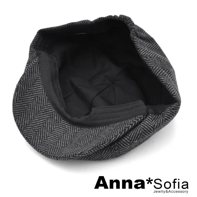 【AnnaSofia】報童帽鴨舌帽貝蕾帽-摩登葉脈紋 混羊毛 現貨(深灰黑系)