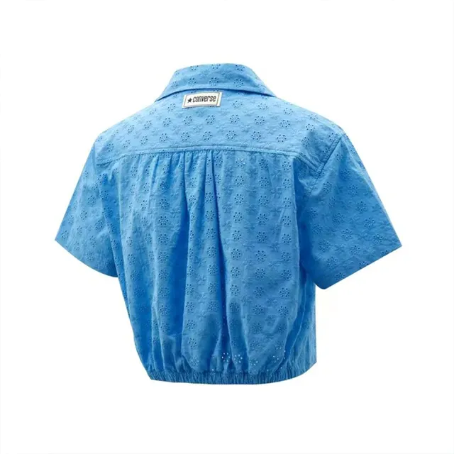 【CONVERSE】Jacquard Woven Shirt Lt 短袖 女款 藍色 休閒 襯衫 WCK117-BH0