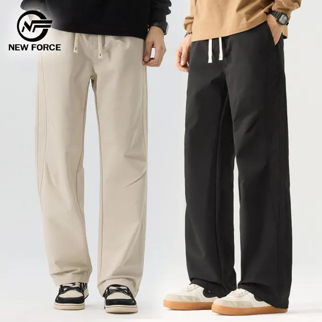 【NEW FORCE】抽繩工裝百搭休閒男長褲-3色可選(直筒褲/抽繩長褲/男長褲/四季褲/休閒褲/運動褲/鬆緊腰帶)