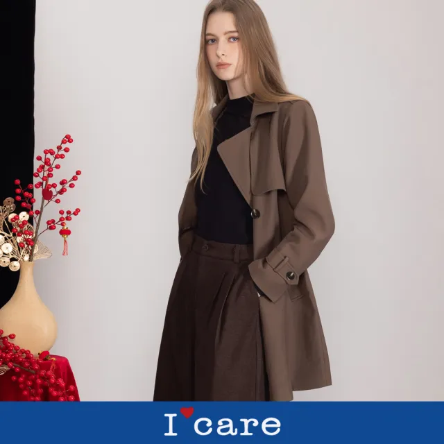 【I’Care 依卡】現貨-經典修身雙排釦風衣外套 - 2色（M-L）｜大衣外套 長大衣 英倫風（710-66307）