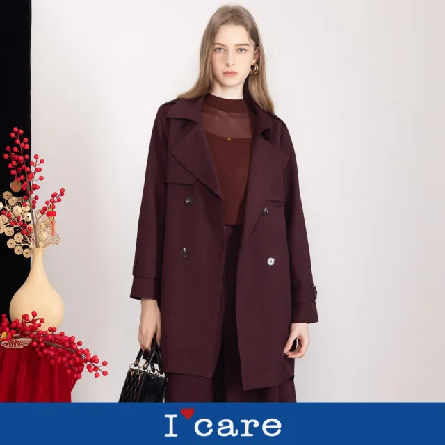 【I’Care 依卡】現貨-經典修身雙排釦風衣外套 - 2色（M-L）｜大衣外套 長大衣 英倫風（710-66307）
