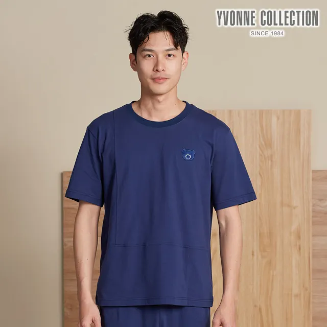【YVONNE 以旺傢飾】男裝 | 伯恩熊拼接短袖上衣-星夜藍