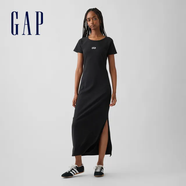 【GAP】時尚羅紋Gap Logo長裙-黑色(912047)