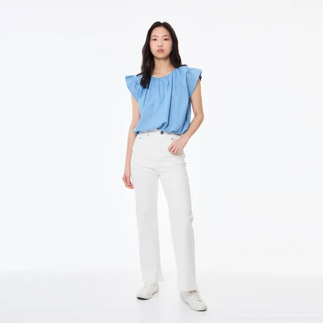 【5th STREET】雙11 女裝 寬褲 長褲 修身 彈性 白色(947474)