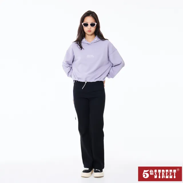【5th STREET】雙11 女裝 寬褲 長褲 修身 彈性 黑色(947474)