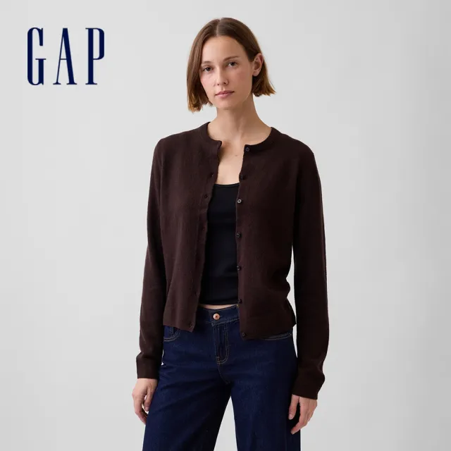 【GAP】CashSoft短版開襟衫-大地棕(800546)