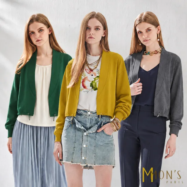 【MON’S】羅紋翻領抽繩短版外套(直)