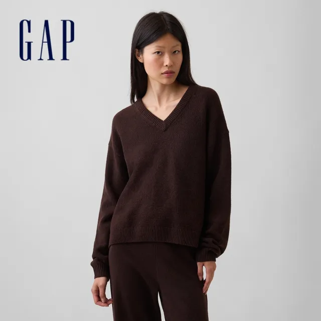 【GAP】CashSoft寬鬆V領毛衣-大地棕(912518)