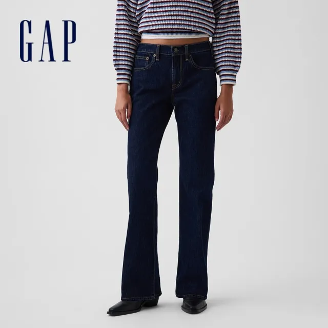 【GAP】中腰寬鬆喇叭褲-原色水洗(911400)